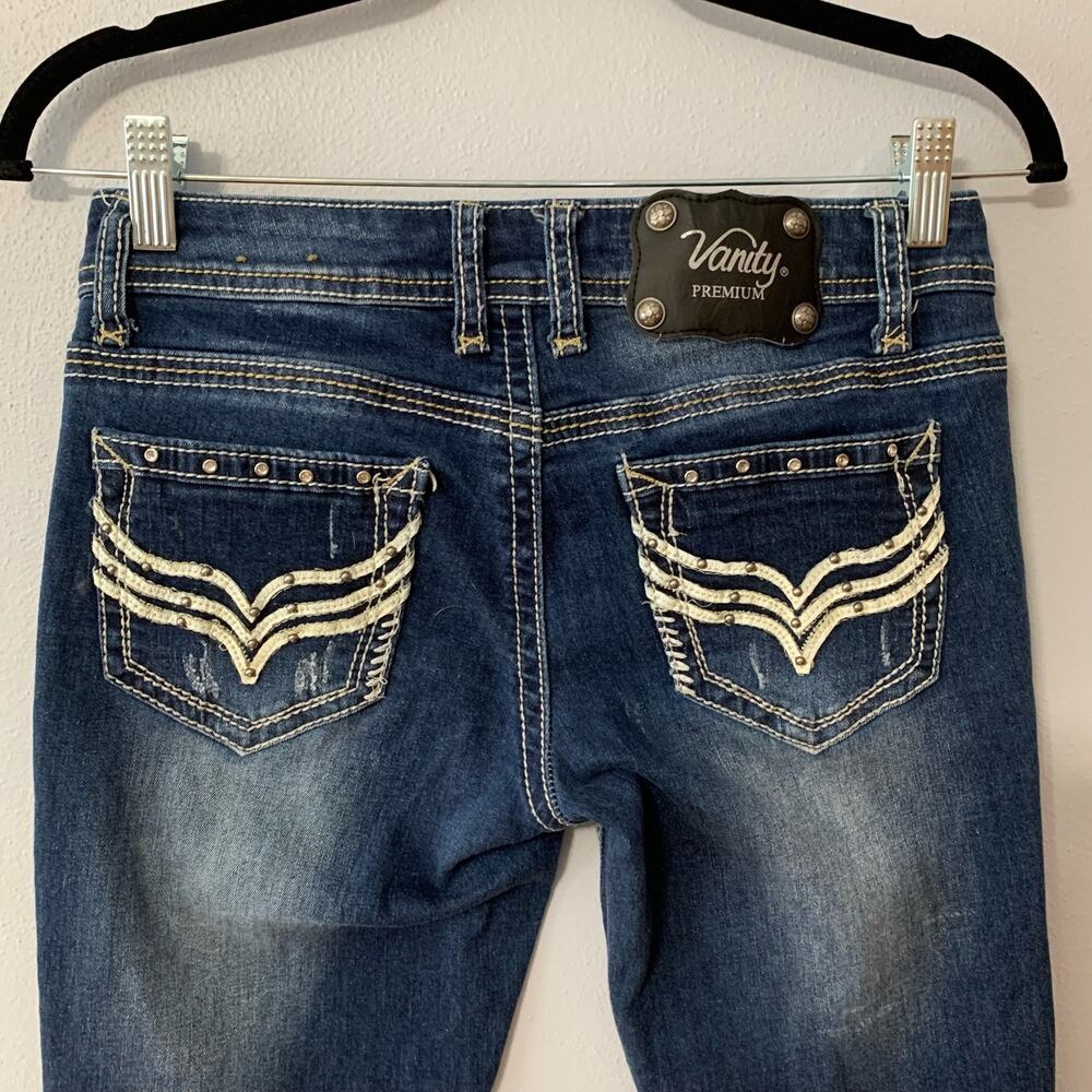 Premium Vanity Collection Women's Harlow Skinny Embellished Dark Blue Sz 27W/32L - Picture 8 of 16